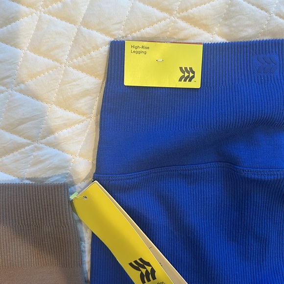 Set of 2 ribbed leggings bundle size XS blue/tan - Picture 5 of 6